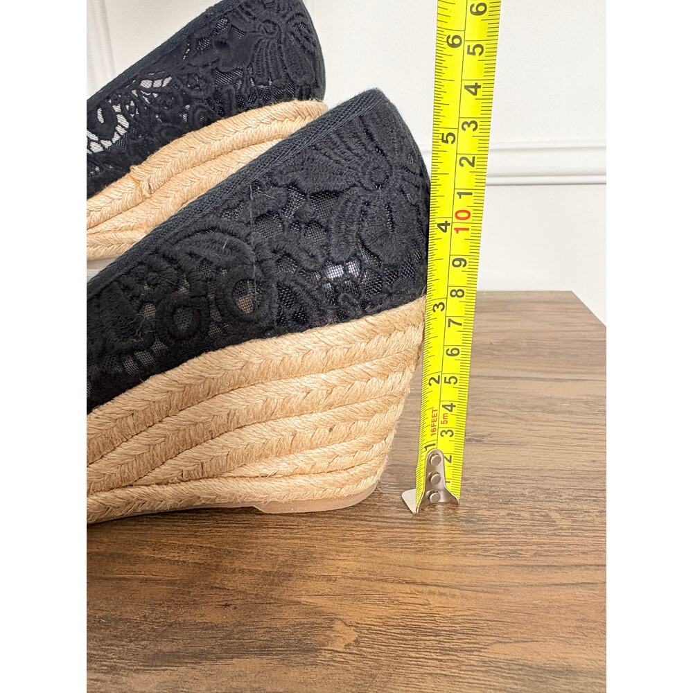 Tory Burch Jackie Lace Espadrille Wedge Peep Toe Bow Black Coastal Chic 8.5 - Picture 12 of 12